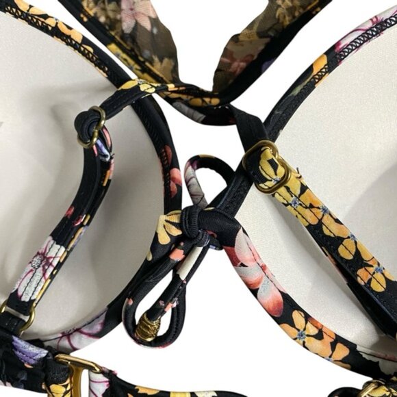 Time And Tru Women's Black Floral Lace Swim Bikini Halter Top - Picture 3 of 7